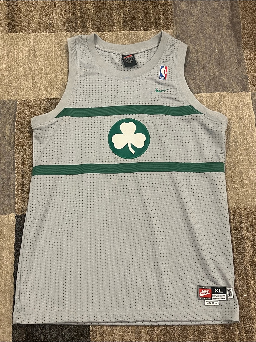 Vintage Nike Paul Pierce Boston Celtics Gray Retro Shamrock Jersey Y2K - YXL